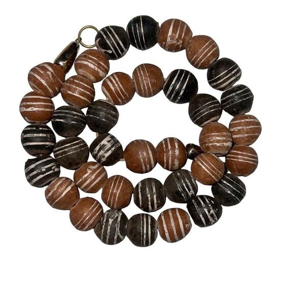 Heavy Black, Brown & Cream Antique Venetian Rattlesnake Trade Beads - Picture 6 of 6